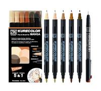 Kuretake Zig Cartoonist KURECOLOR Fine&Brush Pastel set, 5 colors with MANGAKA Black 0.1mm, Alcohol-based twin tipped marker pens, for Artist, Professional, Made in Japan (Portrait)