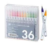 Kuretake Zig Clean Color Real Brush 36 colors set, Brush tip marker pens, for Professional and Artist, coloring, drawing, calligraphy, lettering, Made in Japan