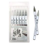 Kuretake ZIG CLEAN COLOR Real Brush 6 colors set, Flexible Brush Pen, Made in Japan (Cool Grey)