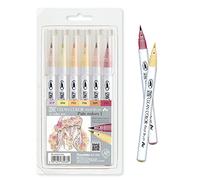 Kuretake ZIG CLEAN COLOR Real Brush 6 colours set (Pale colors-I), Professional-quarity Flexible tip Watercolor Marker Pens, Made in Japan