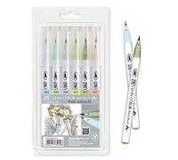 Kuretake ZIG CLEAN COLOR Real Brush 6 colours set (Pale colors-II), Professional-quarity Flexible tip Watercolor Marker Pens, Made in Japan