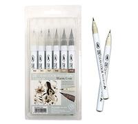 Kuretake ZIG Clean Color Real Brush Pens, Flexible Tips, Watercolor Pens for Painting, Drawing, Calligraphy and Lettering - Made in Japan (6 Warm Gray Colors Set)