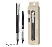 Kuretake ZIG Letter Pen COCOIRO (BLACK) Body with Black Ink Refill Set, Flexible Extra Fine Brush Tip, Refillable Marker, for Calligraphy, Hand Lettering, Made in Japan