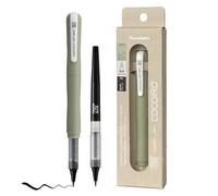Kuretake ZIG Letter Pen COCOIRO (SMOKY OLIVE) Body with Black Ink Refill Set, Flexible Extra Fine Brush Tip, Refillable Marker, for Calligraphy, Hand Lettering, Made in Japan
