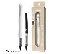 Kuretake ZIG Letter Pen COCOIRO (WHITE) Body with Black Ink Refill Set, Flexible Extra Fine Brush Tip, Refillable Marker, for Calligraphy, Hand Lettering, Made in Japan