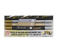 Kuretake Zig MS3VGS Memory System Gold & Silver Marker Set - Set of 3, Twin Tip