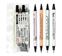 Kuretake ZIG Twin Marker BLACK 4 Assortment set for Hand Lettering, Calligraphy Art, Illustration, Journaling, Cartooning, AP- Certificated, Made in Japan