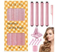 KUREYON Overnight Heatless Hair Curler- 20 Piece Set- Jumbo Heatless Curls- Satin Flexi Rods to Sleep in- No Heat Curler Overnight Sleeping Curls Styling Tools- Gentle Rollers for All Hair Types-Pink