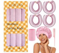 KUREYON Satin Heatless Hair Curler,4 Piece Set,Overnight Heatless Curls