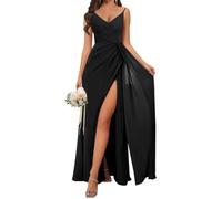 KURFACE Black Bridesmaid Dresses for Women Ruched Spaghetti Strap V Neck Chiffon Formal Evening Party Dress UK8