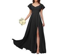 KURFACE Black Bridesmaid Dresses with Sleeves for Women A Line Plus Size Chiffon Formal Dress Maid of Honor UK26