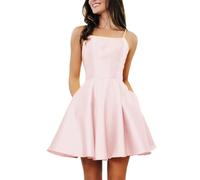 KURFACE Blush Pink Homecoming Dresses for Teens Spaghetti Strap Satin Short Prom Dress Formal Cocktail Party Gown with Pockets UK6