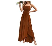KURFACE Burnt Orange Bridesmaid Dresses Long for Women with Slit Chiffon Spaghetti Strap Beach Formal Evening Dress UK12