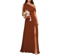 KURFACE Burnt Orange Bridesmaid Dresses with Slit for Wedding One Shoulder Formal Dress Corset Sleeveless Evening Party Gown UK14