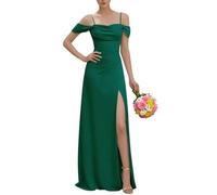 KURFACE Cold Shoulder Bridesmaid Dresses for Wedding Party Spaghetti Strap Chiffon Formal Evening Dress Party Gown Emerald Green UK32