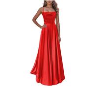 KURFACE Cowl Neck Red Bridesmaid Dresses for Wedding Party A Line Long Formal Dress Evening Party Gown UK10