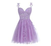 KURFACE Cute Spaghetti Straps Homecoming Dresses Short for Teens Sexy Backless Tulle Short Prom Cocktail Gowns for Juniors Lilac UK6