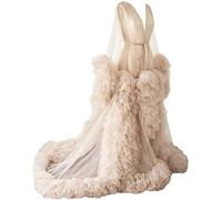 KURFACE Dressing Gown for Maternity Photoshoot Perspective Sheer Long Robe Puffy Tulle Robe Sheer Champagne UK10
