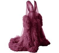 KURFACE Dressing Gown for Maternity Photoshoot Perspective Sheer Long Robe Puffy Tulle Robe Sheer Desert Rose UK6