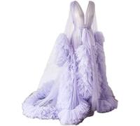 KURFACE Dressing Gown for Maternity Photoshoot Perspective Sheer Long Robe Puffy Tulle Robe Sheer Light Lilac UK10