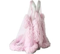 KURFACE Dressing Gown for Maternity Photoshoot Perspective Sheer Long Robe Puffy Tulle Robe Sheer Pink UK6