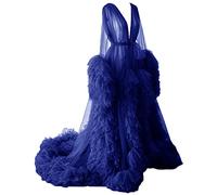 KURFACE Dressing Gown for Maternity Photoshoot Perspective Sheer Long Robe Puffy Tulle Robe Sheer Royal Blue UK8