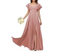 KURFACE Dusty Rose Bridesmaid Dresses for Women with Slit Sleeves Plus Size Chiffon Wedding Guest Dress Formal Gown UK30