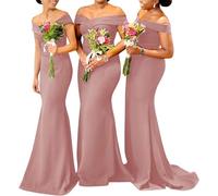 KURFACE Dusty Rose Satin Bridesmaid Dresses for Wedding Party Off Shoulder Mermaid Formal Evening Dress Long UK8