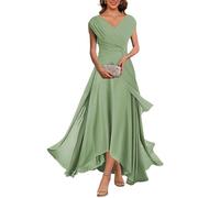 KURFACE Dusty Sage Long Mother of Groom Dresses Pleated Chiffon Formal Evening Dress for Women Party Gown UK16