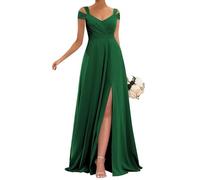 KURFACE Emerald Green Cold Shoulder Bridesmaid Dresses for Women with Slit Chiffon A Line Formal Party Gown UK14