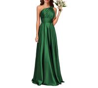 KURFACE Emerald Green One Shoulder Bridesmaid Dresses for Wedding Party Plus Size Satin Formal Dress Evening Party Gown UK26