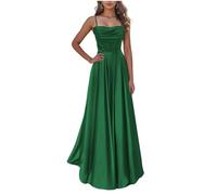 KURFACE Emerald Green Prom Dresses with Slit for Women Long Spaghetti Strap Cowl Neck Satin Bridesmaid Dress UK6