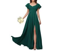 KURFACE Flutter Sleeve Bridesmaid Dresses for Women with Slit Plus Size Peacock Formal Dress Wedding Guest Gown UK28