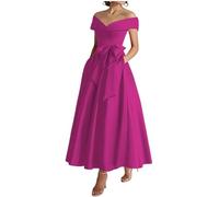 KURFACE Fuchsia Mother of The Bride Dresses Tea Length for Wedding A Line Satin Prom Dress Elegant Formal Evening Gown UK16