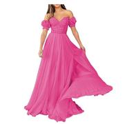 KURFACE Hot Pink Chiffon Prom Dresses for Teens 2024 A Line Sweetheart Neck Lace Applique Formal Evening Dress UK20