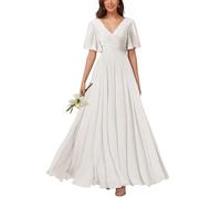 KURFACE Ivory Bridesmaid Dresses for Women with Sleeves V Neck Plus Size Long Maid of Honor Corset Evening Party Gown UK30