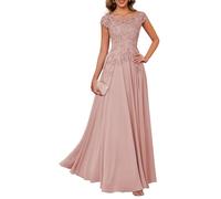 KURFACE Lace Applique Chiffon Mother of The Bride Dresses for Women Floor Length Formal Wedding Guest Dress Dusty Rose UK20