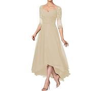 KURFACE Lace Applique Mother of The Bride Dress A Line Half Sleeves Prom Evening Party Gowns Champagne UK24