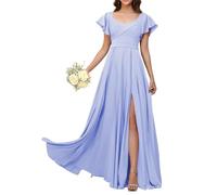 KURFACE Lavender Bridesmaid Dresses with Sleeves for Women A Line Plus Size Chiffon Formal Dress Maid of Honor UK26