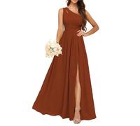 KURFACE Long Bridesmaid Dresses for Women Plus Size Burnt Orange One Shoulder Formal Dress Chiffon Wedding Guest Party Gown UK28