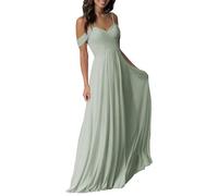 KURFACE Long Off Shoulder Sage Green Bridesmaid Dresses for Women Chiffon Long Evening Prom Dress UK16