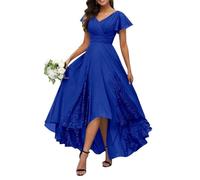 KURFACE Mother of The Bride Dresses for Wedding Tea Length Petite Formal Lace Classy Royal Blue Bridesmaid Dress UK18