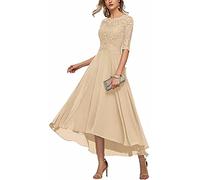 KURFACE Mother of The Bride Groom Dress Scoop Neck Wedding Evening Party Gowns for Women Champagne UK22