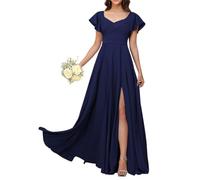 KURFACE Navy Blue Bridesmaid Dresses with Sleeves for Women A Line Plus Size Chiffon Formal Dress Maid of Honor UK26