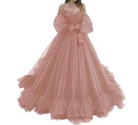 KURFACE Off Shoulder Prom Gowns for Juniors Women Lace Appliques Quinceanera Wedding Ball Dress Dusty Rose UK14