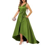 KURFACE Olive Green Mother of Groom Dresses for Women with Pockets Sleeveless Elegant Formal Dress Party Gown UK14