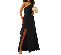 KURFACE One Shoulder Bridesmaid Dresses for Wedding with Slit Chiffon Long Maid of Honor Black Formal Dress UK16