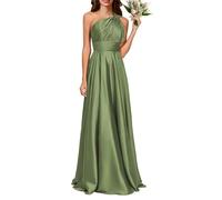 KURFACE One Shoulder Bridesmaid Dresses Olive Green for Women Plus Size Olive Green Satin Prom Dress Long Ball Gown UK32