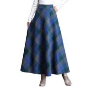KURFACE Plaid Wool Skirts High Elastic Waist Winter Maxi Long Skirts with Pockets for Women Blue L