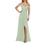 KURFACE Sage Bridesmaid Dresses for Women Plus Size Cold Shoulder Chiffon Wedding Guest Dress Long Formal Gown UK28